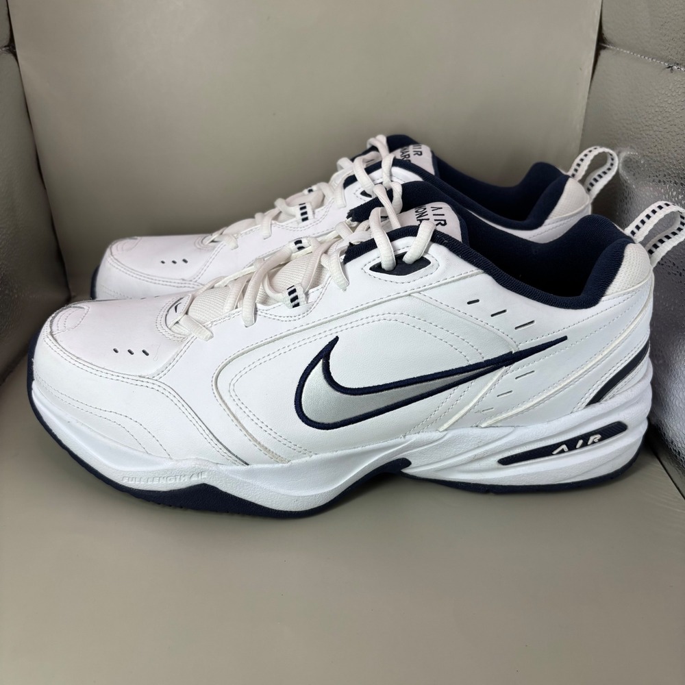 Nike Air Monarch IV White Midnight Navy Wide 4E Training Shoes 416355-102 Men 14 - Picture 3 of 7